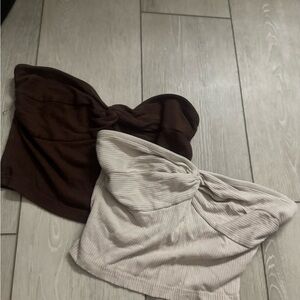 Brown and Cream Knotted Tube Tops